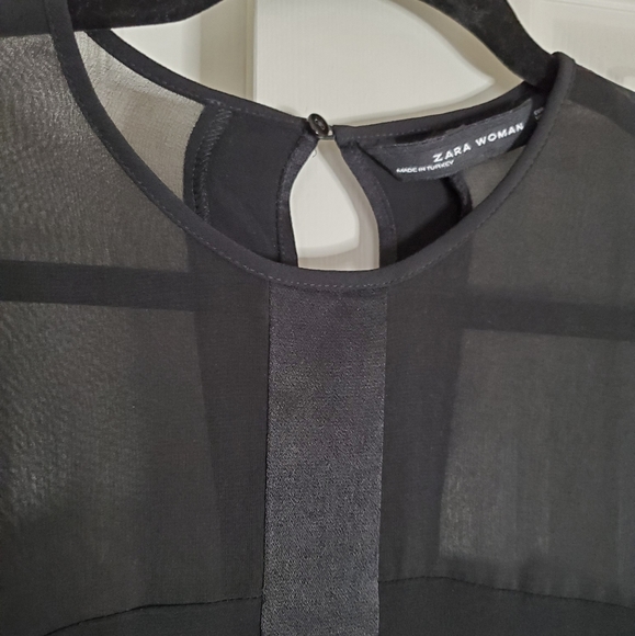 ZARA Black Sheer Sleeve Blouse - Picture 3 of 7